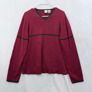 Armani Exchange Sweater Womens XL Red V Neck Knit Stretch Pullover Rayon